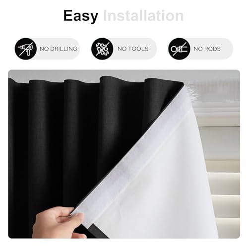 100% Blackout Stick on Curtains (Black / 35"W x 72"H)