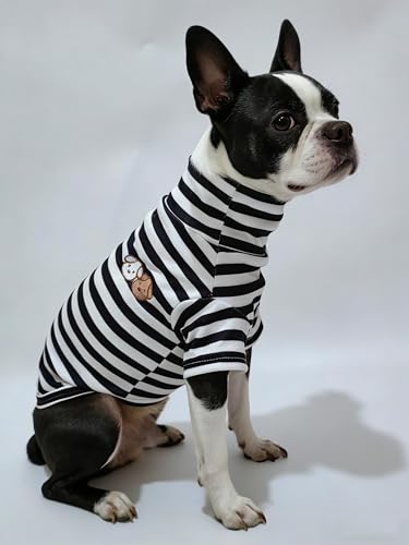 Turtleneck Dog Shirt Cute Doggie Embroidery Super Soft Dog Sweatshirt Stretchy Striped Puppy Pullover for Cats Small Medium Large Dogs (Black Striped / X-Large)