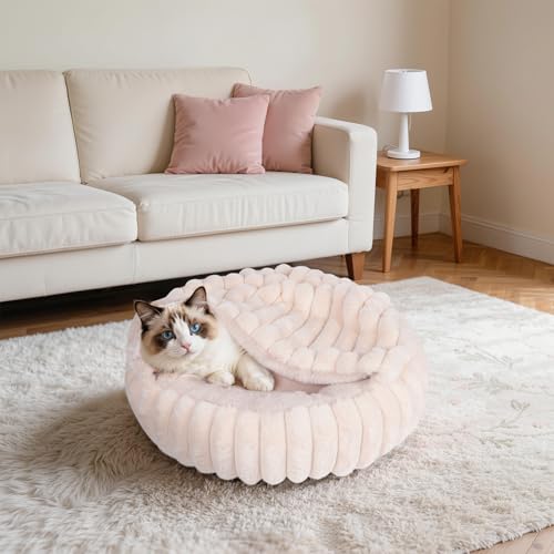 Cat Beds for Indoor Cats (20 x 20 inches / Beige Pink)