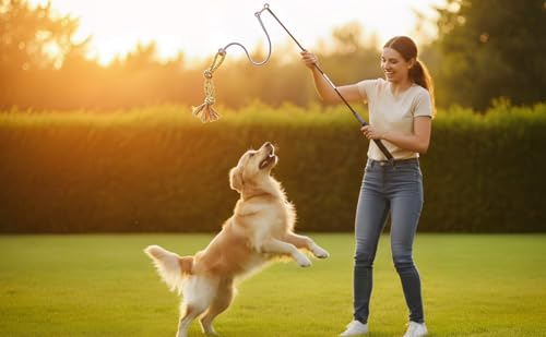 Flirt Pole for Dogs Interactive Chase Toy for Large Medium Small Puppy Dogs (blue-dog pole toy)