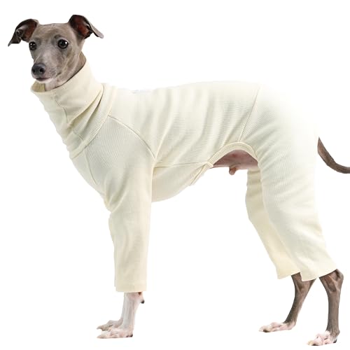 D Doggy Star Italian Greyhound Clothes Stretchable Onesie Whippet for Dog (2XL / Ribbed Ivory)