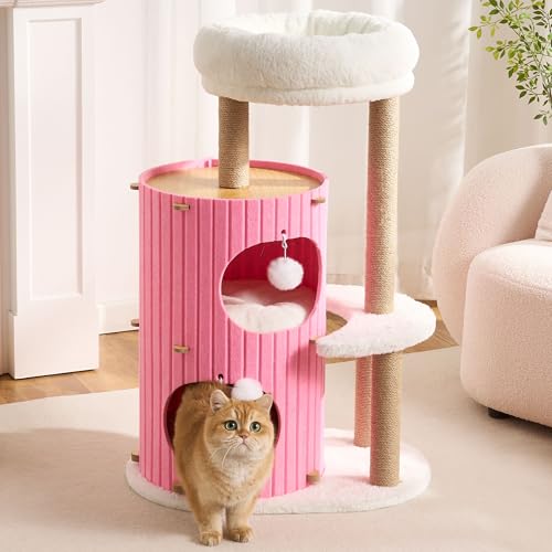 Modern Cat Tree for Indoor Small & Medium Cats (Blush Pink-36")