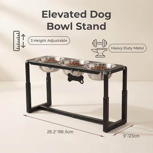 Metal Elevated Dog Bowls (8.8-14" | M/L Dogs | 3×58oz Bowls)