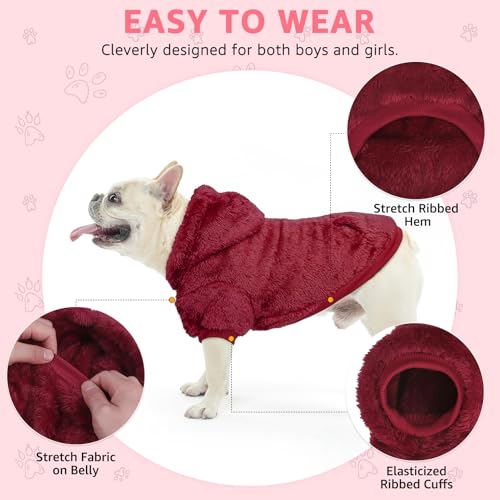 Fleece Dog Sweaters Hoodie for Small Medium Large Dogs Girls Boys (Medium / Burgundy)