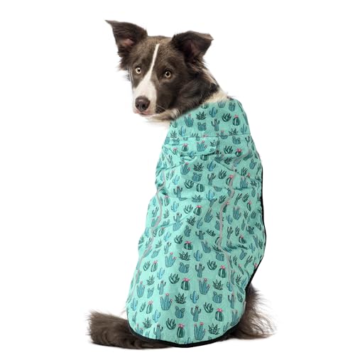 Dog Raincoat Adjustable Waterproof Reflective Rain Jacket for Small Medium Large Dogs (L Chest 32"-40" / Green Cactus)