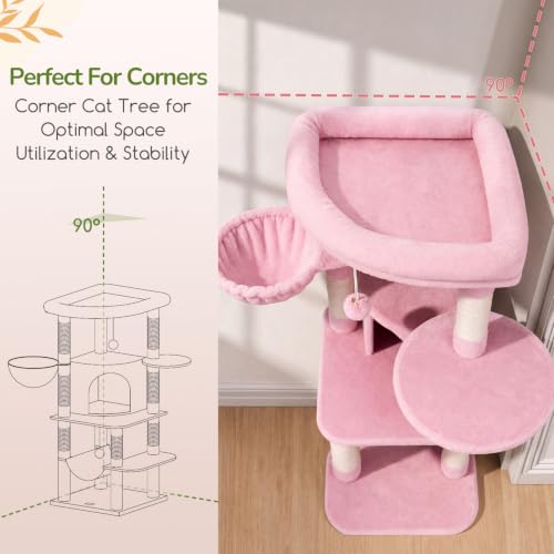 Pink Corner Cat Tree Tower with Scratching Post (51inch / Pink)