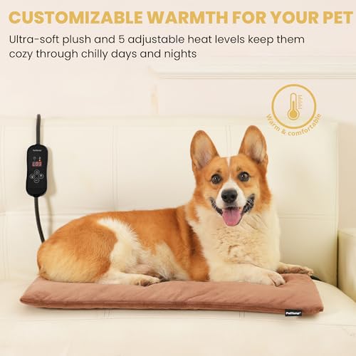 Large Dog Heating Pad & Heated Pet Bed for Big Dogs and Multiple Pets (Brown / L: 26" x 20")