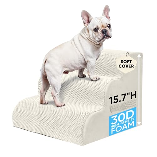 3 Step Pet Stairs for High Beds & Sofas (Beige / 3-step 15.7"H)