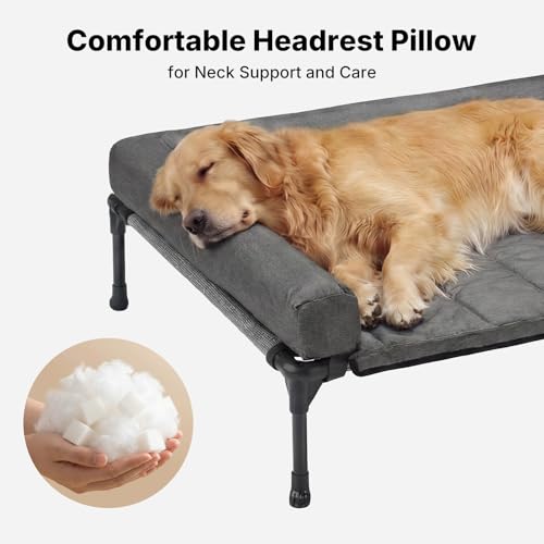 Outdoor Elevated Dog Bed with Waterproof Bolster Cushion (Black Silver / 53.0"L x 37.5"W x 9.0"Th)