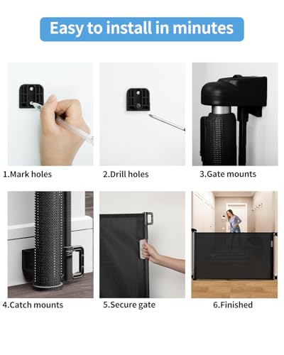 Retractable Baby Gate for Doorways and Stairs (Black / 33x71 Inch)