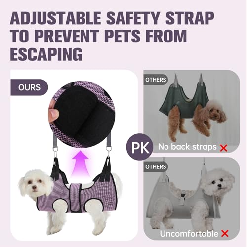 Dog Grooming Hammock Harness for Dogs & Cats with Pet Nail Clipper Trimmer (XS / Pink)
