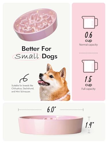 Ceramic Slow Feeder Dog Bowls Small Breed (Sakura Pink / S-0.6 Cups)