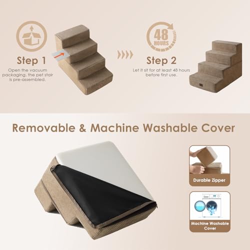 Dog Stairs for Bed 18" H (Camel / Standard 15" x 24" x 18")