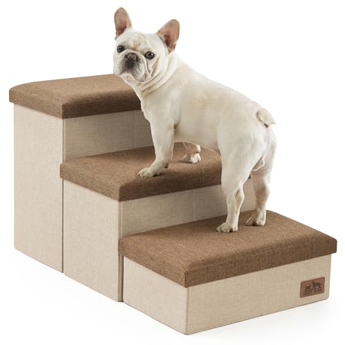 Dog Stairs with Storage (Brown / 28.5"L x 17"W x 16.7"H)