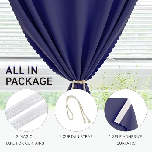 Self Adhesive Curtains for Windows (Navy Blue / 35"W x 71"L (Pack of 1))