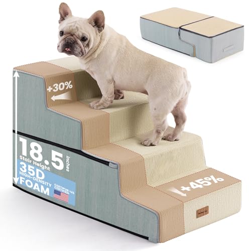 Dog Stairs for Small Dogs 18.5" H (Beige / 18"x29.5"x18.5"Extra Wide)