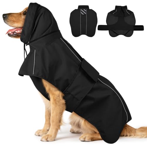 Reflective Waterproof Dogs Rain Coats with Hood (Black / XXXL)