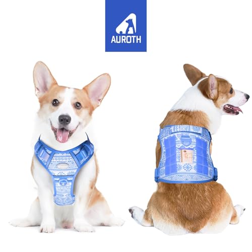 Tactical Dog Harness Medium Sized Dog No Pull Adjustable Dog Vest (Tribal Patterns-Blue / M(Neck:16-22",Chest:22-33"),35-50 lbs)