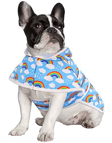 Dog Raincoat with Hood & Leash Hole S (Small / Rainbows)