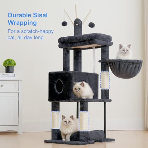 Cat Tree 45.3" Cat Tower for Indoor Cats with Large Perch HCT202SG (45.3 inch / Smoky Gray)