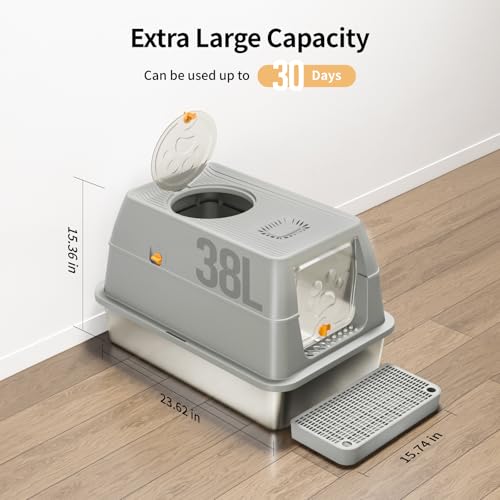 Stainless Steel Cat Litter Box with Removable Lid (Grey)