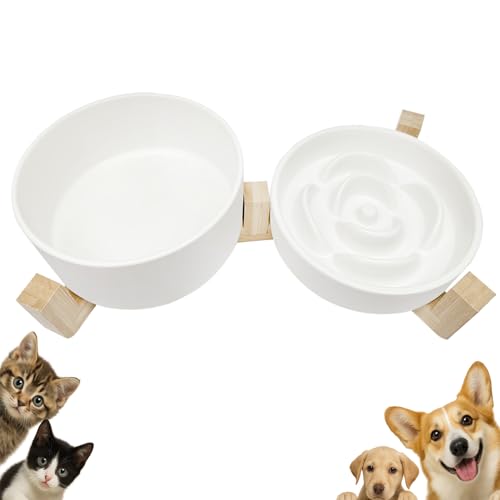 Ceramic Slow Feeder Dog Bowl Set (White)