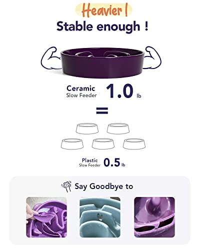 Ceramic Slow Feeder Dog Bowls Small Breed (Maze Purple / S-0.6 Cups)