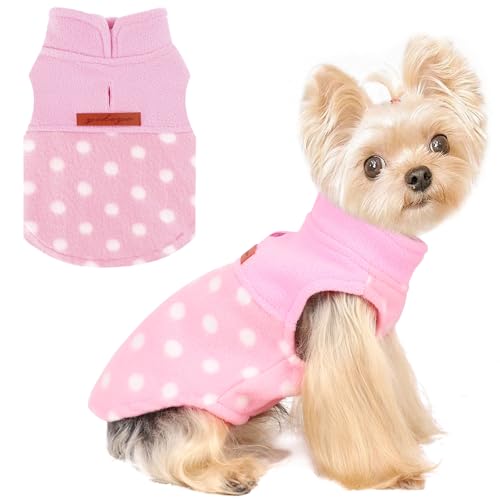 Pink Polka Dot Print Dog Sweater Dog Sweaters for Small Dogs Girl Boy Fleece Puppy Sweater Warm Soft Pet Holiday Clothes for Small Cats and Dogs Chihuahua Sweaters (Pink Polka Dot / X-Small (Chest 13in ))