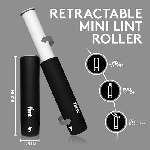 Classic Black Retractable Mini Lint Roller with 90 Extra Sticky Sheets (Black)