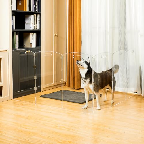 Modern Frame Clear Acrylic Freestanding Dog Gate (32" Height-6 Panel)