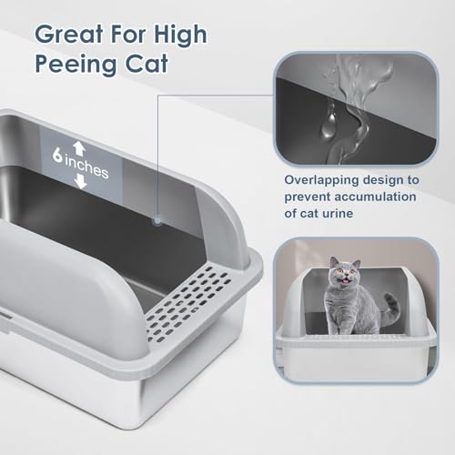 2 Pack XL Enclosed Stainless Steel Cat Litter Box for Multi (2PK Light Grey / Large)