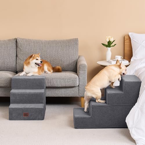 Dog Stairs for Bed 20" H (Grey / Extra Wide 16.5" x 28" x 20")