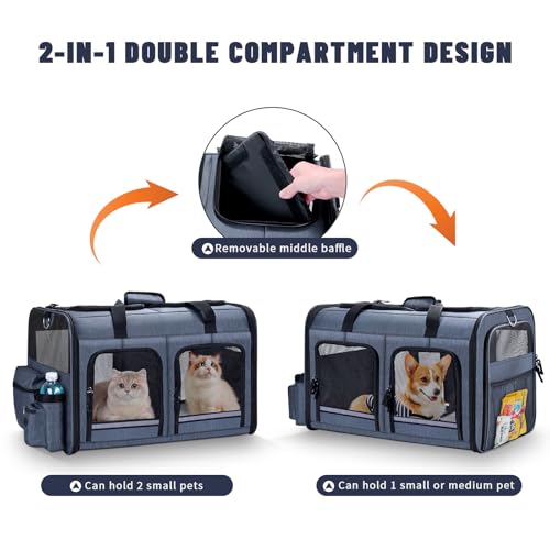 Cat Carrier for 2 Cats (Gray with 2 Pocket)