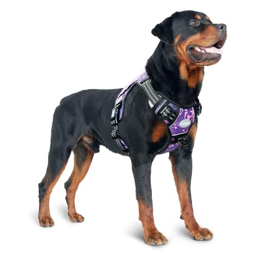 Dog Harness for Large Dogs (Camo - Purple Camo / L(Neck:18-29",Chest:24-37"),45-80 lbs)