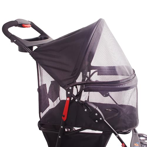 Full Window pet Stroller 4 Wheels for Cats & Dogs (4 Wheels / Black)