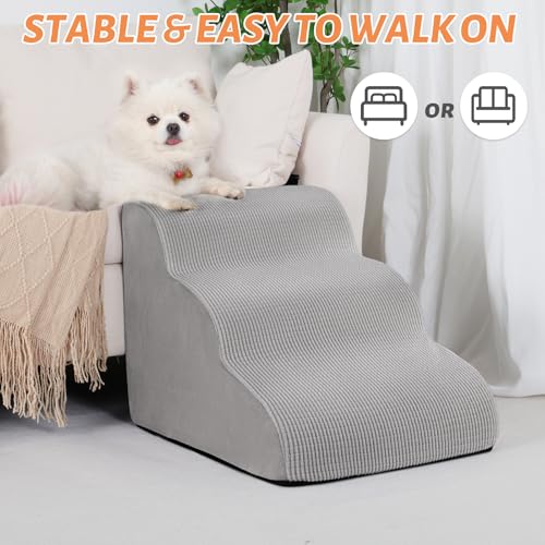 Dog Stairs for Small Dogs and Cats (Light Grey / Standard 3-Step 15.7"H)