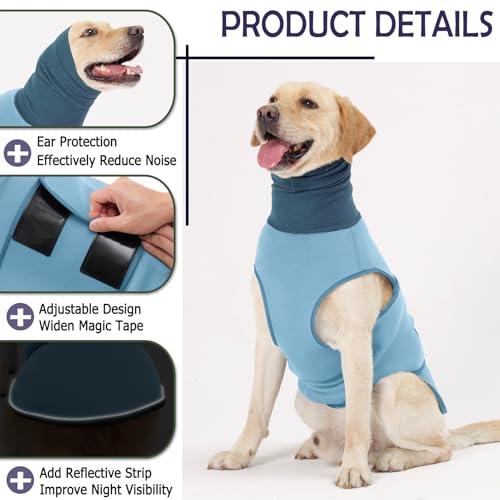 Reflective & Soft Dog Anxiety Vest with Ear Wraps for Thunderstorm (LightBlue / X-Large)