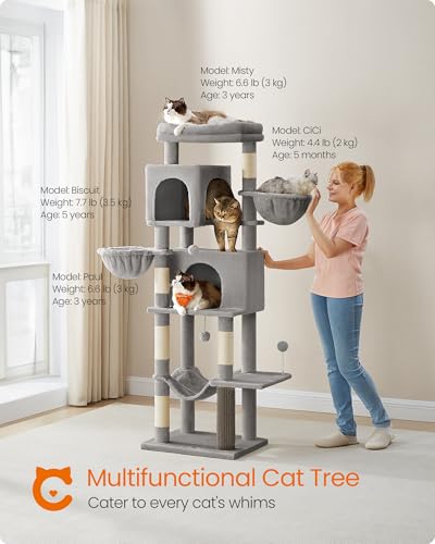 Cat Tree, 69-in Large Cat Tower, Multi-Level Condo, Dove Gray (Dove Gray)