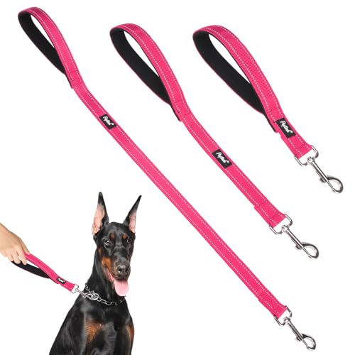 Reflective Short Dog Leashes 3 Pack for Walking and Training (Hot Pink / 1FT+1.5FT+2.5FT)