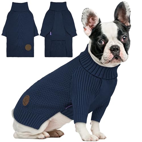Dog Sweater Long Sleeve Warm Knitted Sweaters for Small Dogs Cats (1# Navy / Small)
