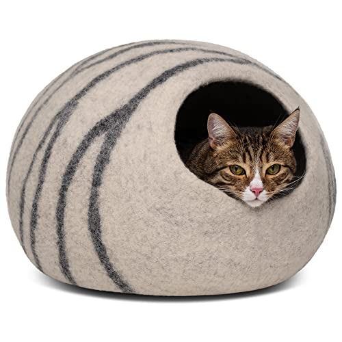Cat Cave Merino Wool Bed for Indoor Cats (Light Gray / Medium)