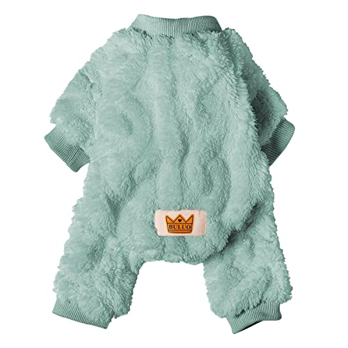 Plush Dog Pajamas for Cold Weather 4 Legged Clothes for Dog Cat Stretchy Puppy Kitten Onesie with Buttons Warm Soft Pet Jumpsuit Winter Coat Green Small (Small / Green)