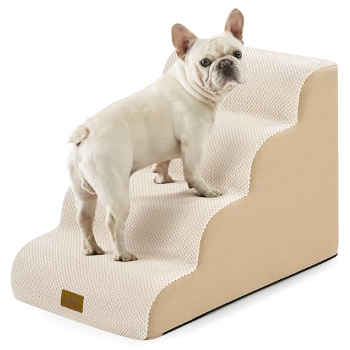 Wide Dog Stairs for Small Dog 19.7" H (Beige / Wide:17.7"x28"x19.7")