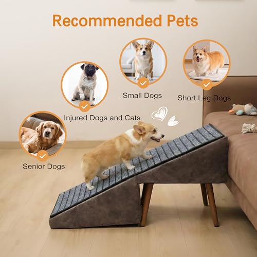 17" 2-in-1 Dog Ottoman Ramp for Couch & Small Dogs (Brown H 17")