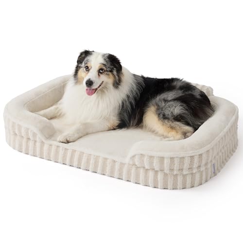 Cute Cozy High Back Orthopedic XL Dog Bed with Sides (42.0"l X 30.0"w X 7.0"th / Beige)