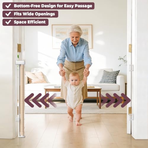 Retractable Baby Gates for Doorway (Beige / 34" Tall x 58" Wide)