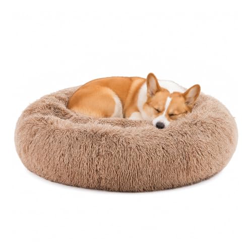30.7 Inch Large Donut Dog Bed for Indoor Use (Brown / 30.7"x30.7"x6.3")