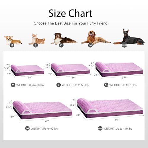 Orthopedic Medium Dog Bed Pillow Pet Sofa Bed 30''X20'' Lilac (Lilac / 30"L x 20"W x 3.5"Th)