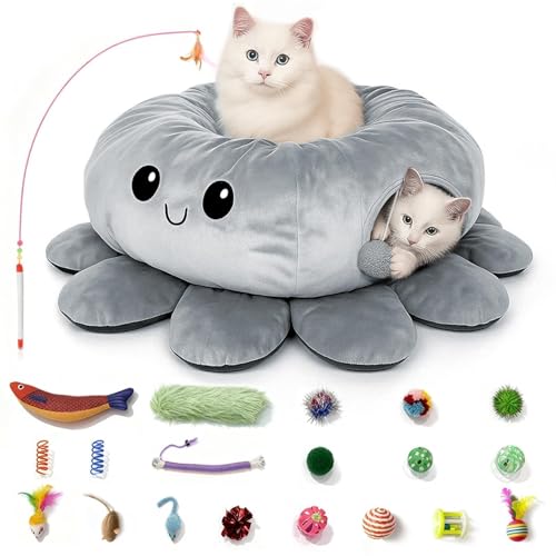 Cat Tunnel Bed for Indoor Cats (Grey / Large)