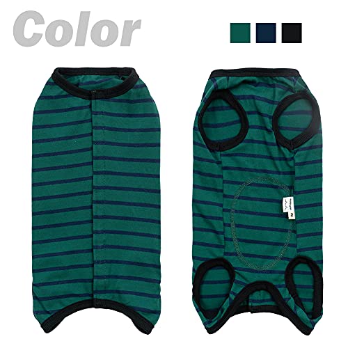 Dog’s Recovery Suit Post Surgery Shirt for Puppy (Large / green black stripe)
